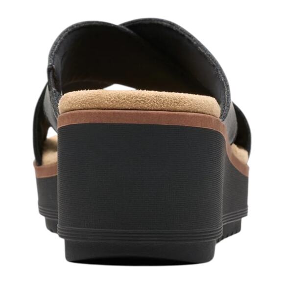 Clarks Women's Wrenly Ivy Leather Wedge Heel Slip On Sandals Black Size 7 W - Picture 3 of 5
